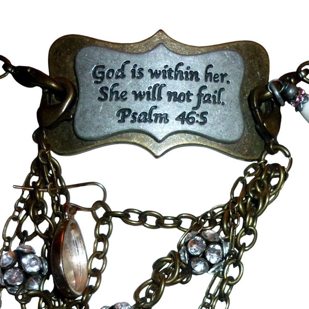 Religious Psalm 46:5 Leather Cuff Bracelet Brown Brass Chain Crystal Boho Wrap